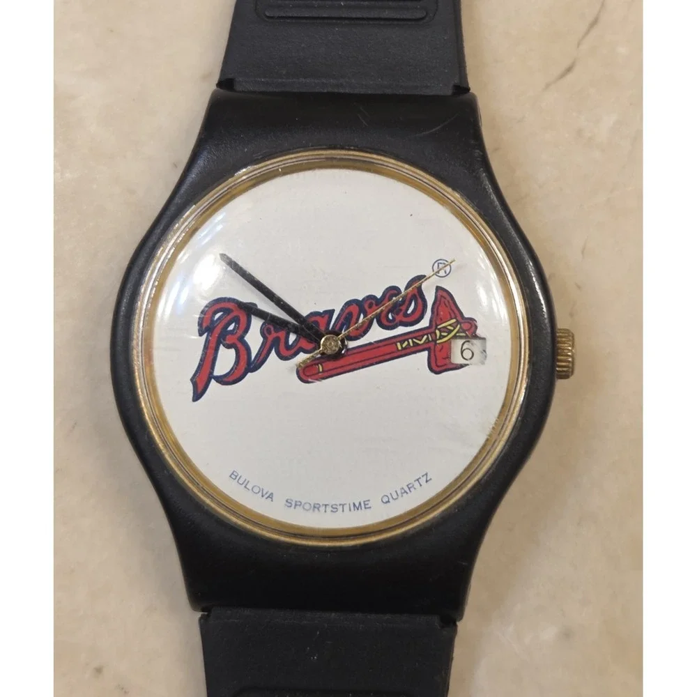 1990s Bulova Sportstime Braves Watch MLB Baseball‎ Wrist Watch - New Battery